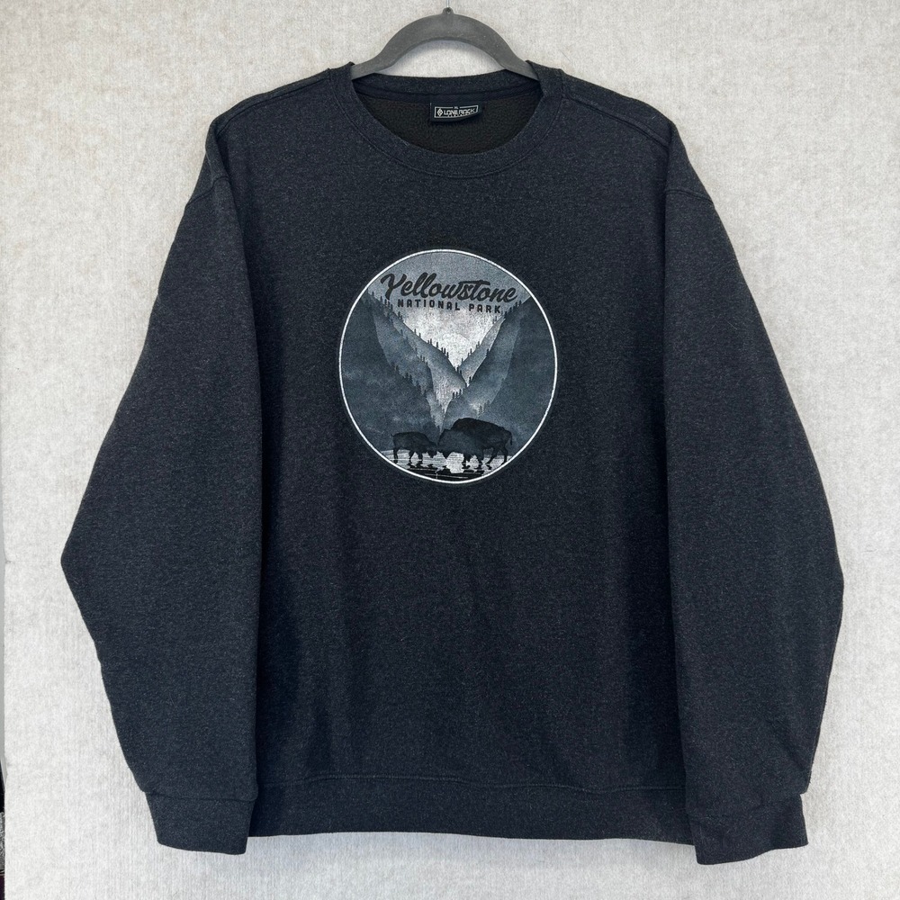 Yellowstone National Park Sweatshirt Mens XL Gray Bison Graphic Pullover COZY